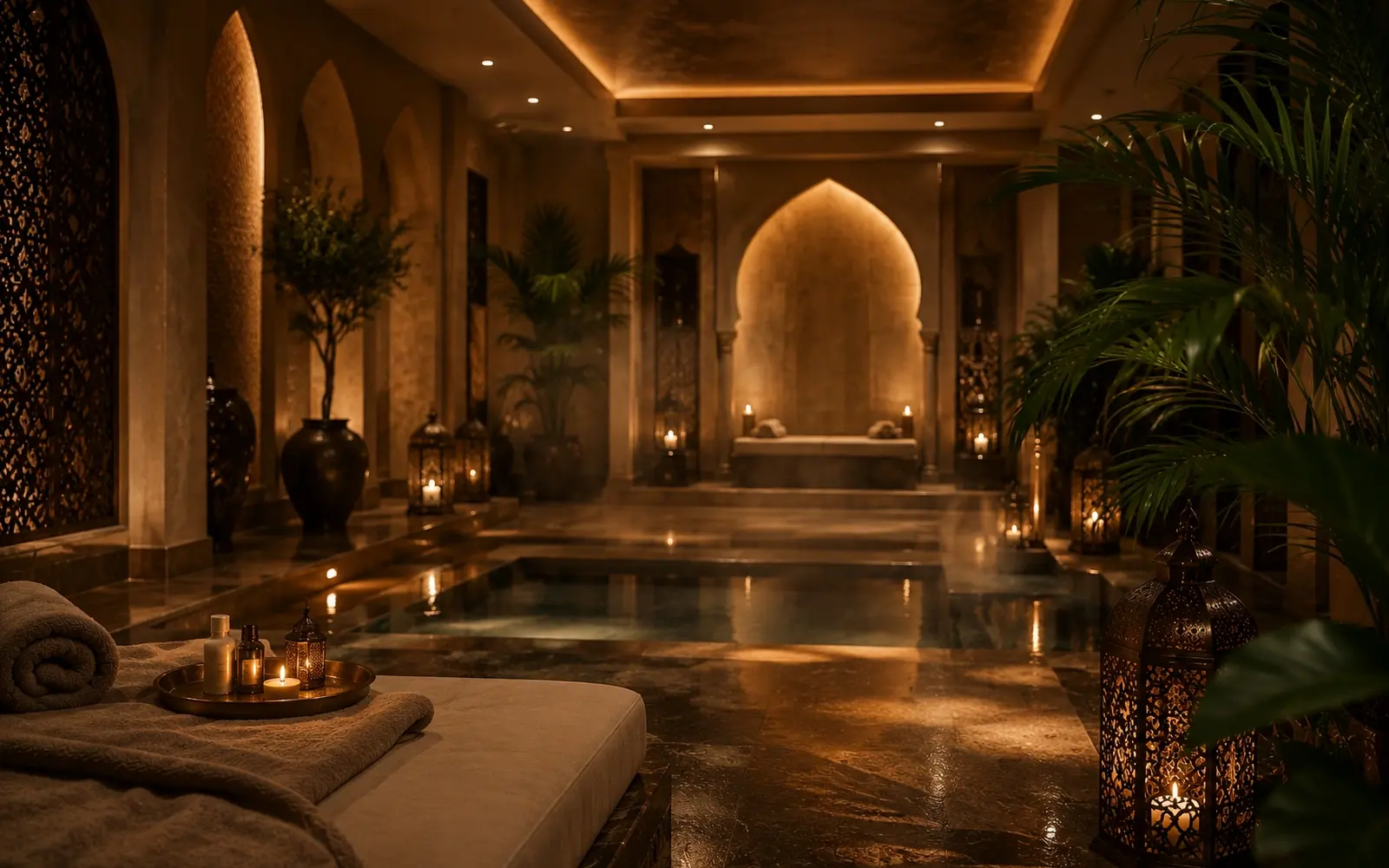 Candlelit luxury spa interior at Impressive Spa, Dubai Marina