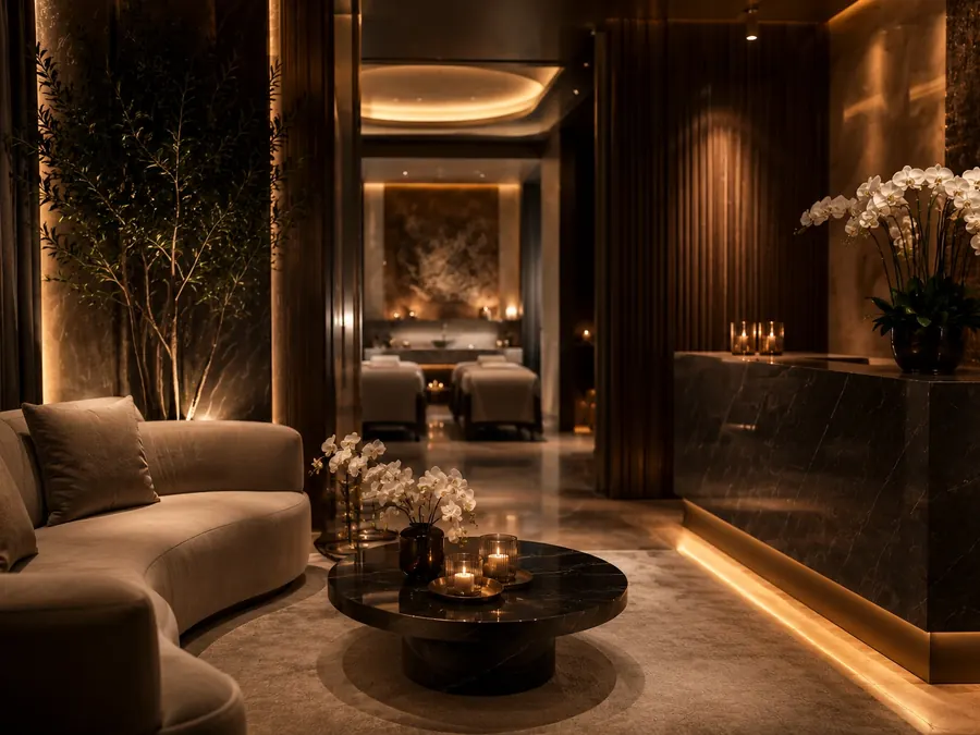 Reception lounge and private treatment area at Impressive Spa, Dubai Marina